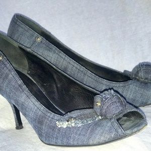 Miu Miu Blue Denim Kitten Heel Peek-A-Boo Pump